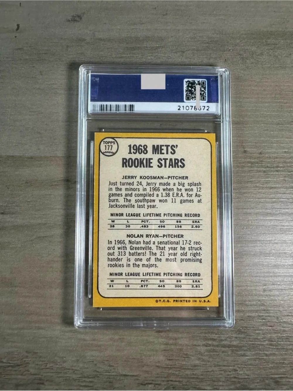 Nolan Ryan Rookie 1968 Topps #177 Gem Mint 10 Novelty Baseball Card. Mets. - Picture 2 of 2